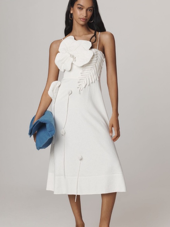 FARM Rio Dresses & Skirts - New FARM Rio Linen Blend White Garden Sleeveless Floral Appliqué Dress